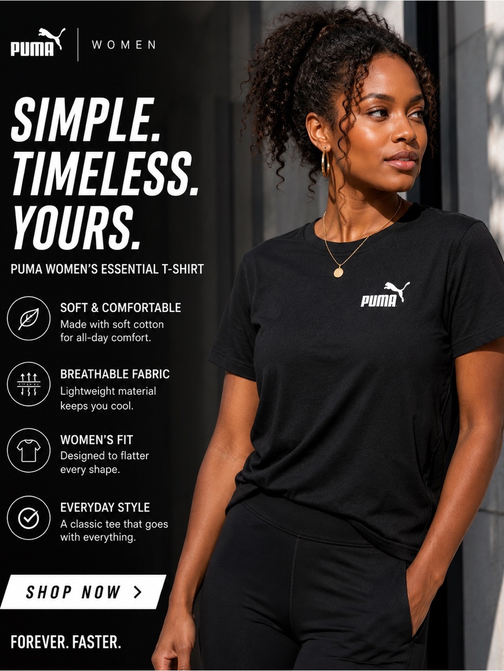 Puma Women’s Essential Logo Tee in Black